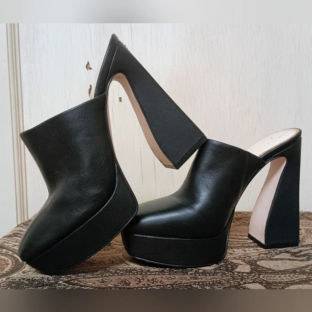 Jessica Simpson Denima Black Leather Platform Slip-On Mules Women's Size 7M - Picture 6 of 12